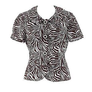 NYP Sz 8 Brown White Cotton Blend Short Sleeve Animal Print Lined Blazer